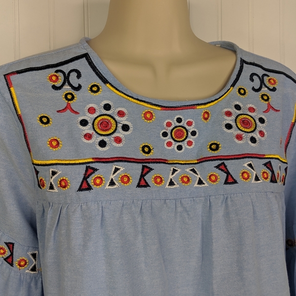 ENGLISH FACTORY Chambray Embroidered Swing Dress Sz M - Picture 5 of 8